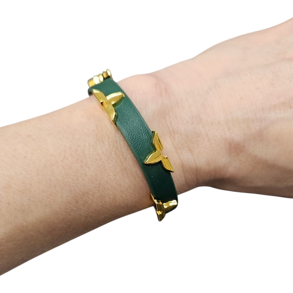 NEW Vegan Leather Buckle Bracelet - Moody Green + Gold